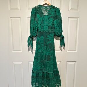 Farm Rio Morada Boa Guipure Lace Midi-Dress